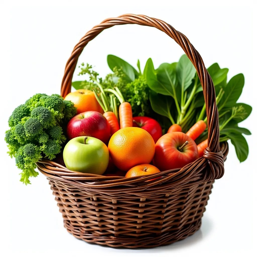 Coș cu fructe și legume proaspete